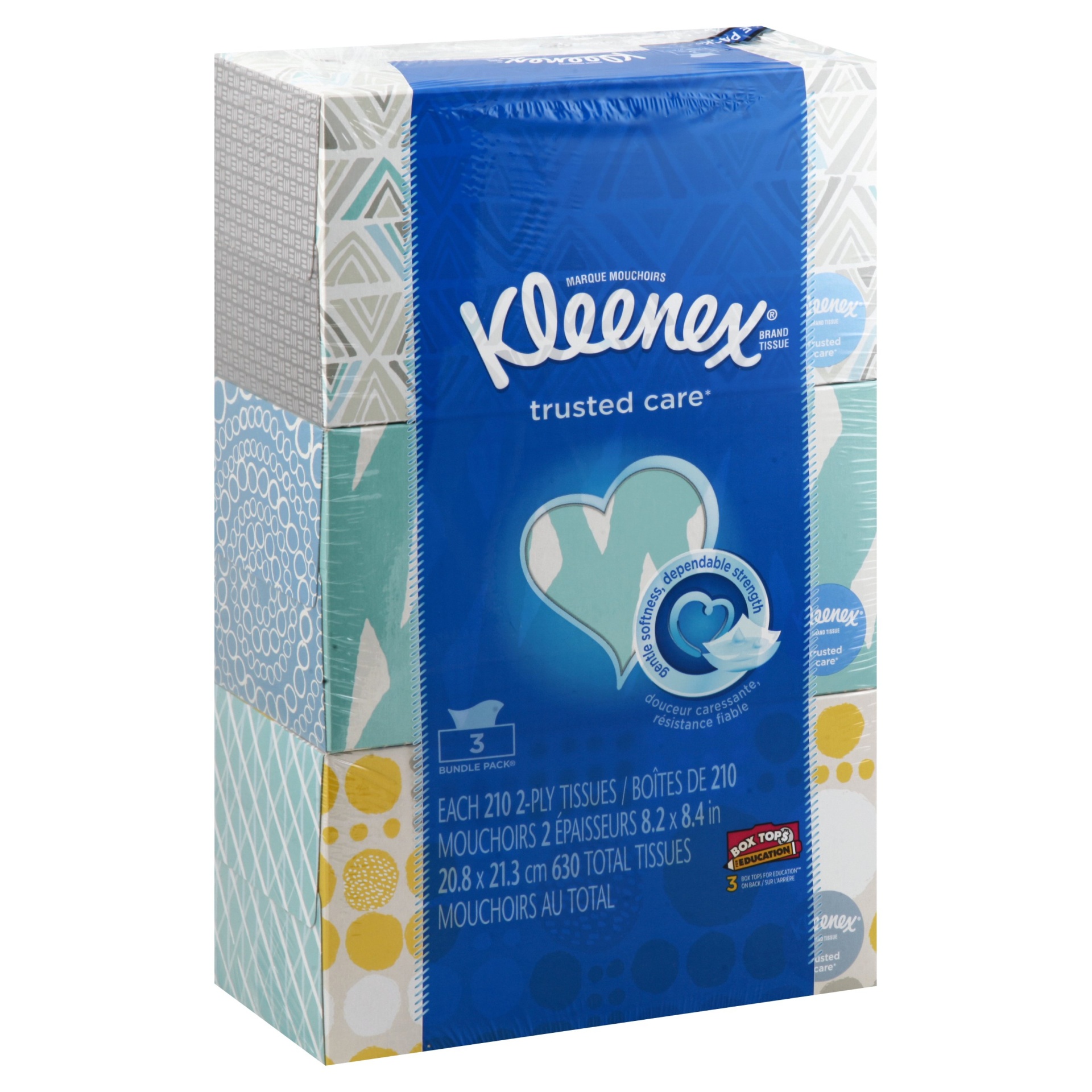 slide 1 of 3, Kleenex White Family Facial Tissues 3 Pack, 3 pk; 630 ct