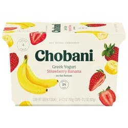 Chobani Yogurt, Greek, Low-Fat, Strawberry Banana on the Bottom, Value 4 Pack