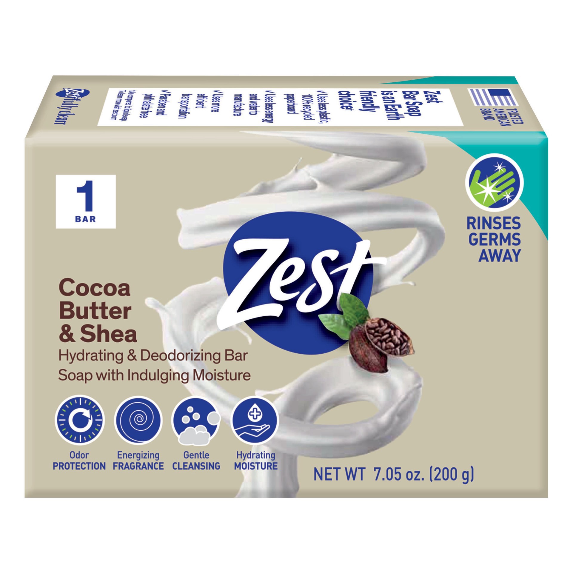 slide 1 of 1, Zest Bar Soap - Cocoa Butter & Shea, 7 oz