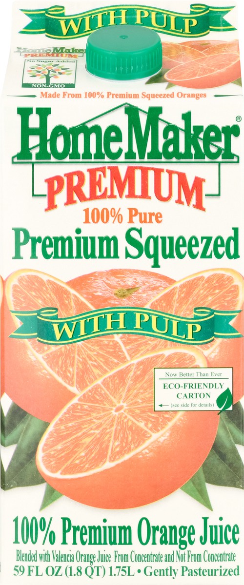 slide 9 of 13, HomeMaker Home Maker Pulp 100% Premium Orange Juice, 59 fl oz