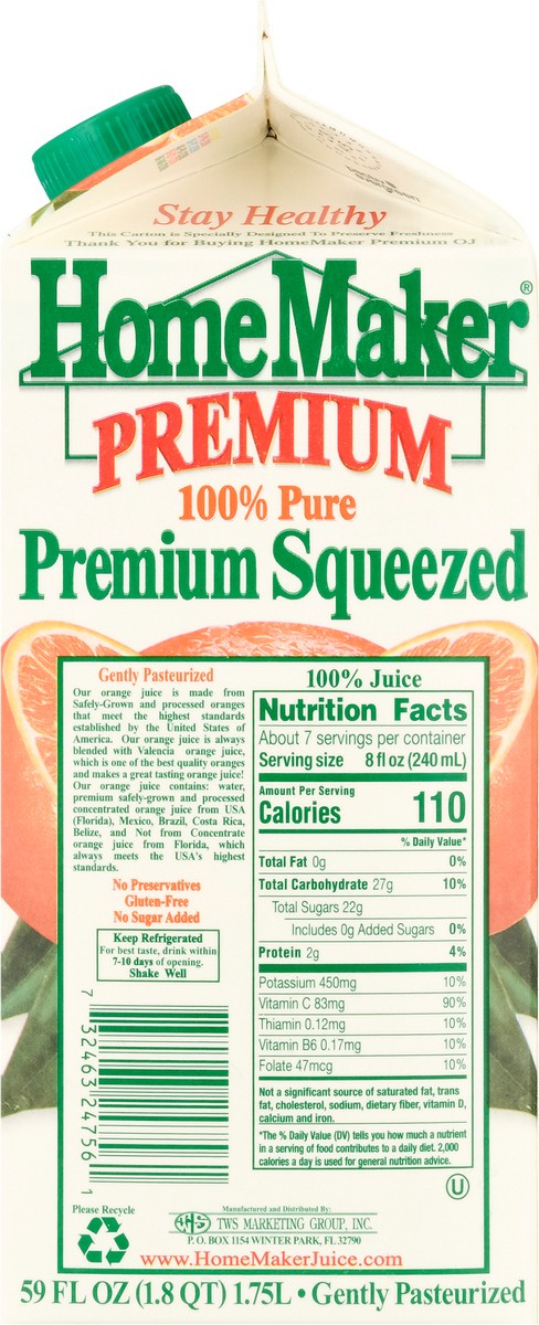 slide 10 of 13, HomeMaker Home Maker Pulp 100% Premium Orange Juice, 59 fl oz