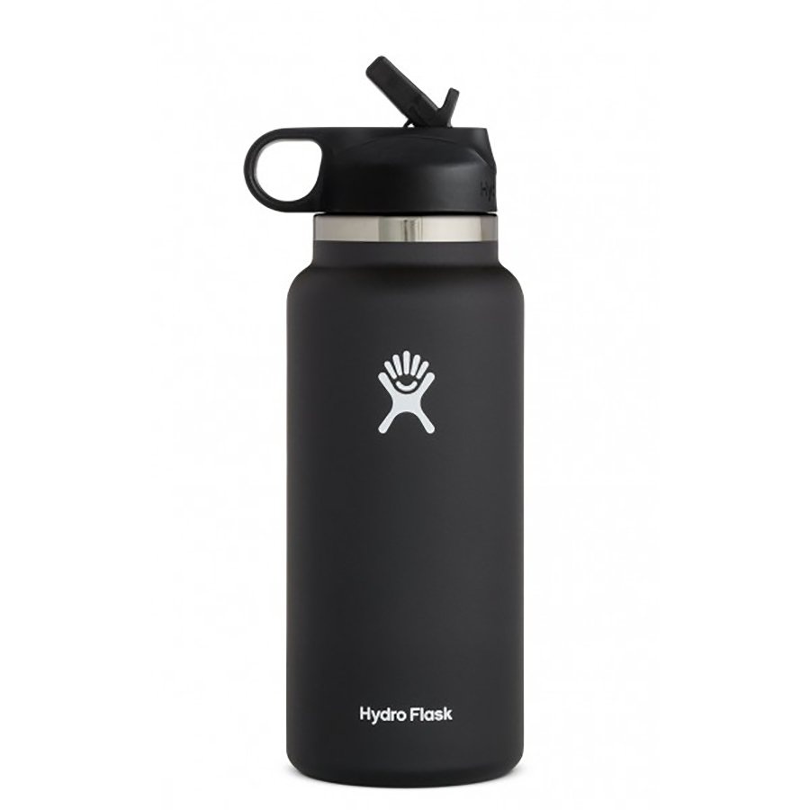 slide 1 of 1, Hydro Flask Wide Mouth Water Bottle With Straw Lid, Black, 32 oz
