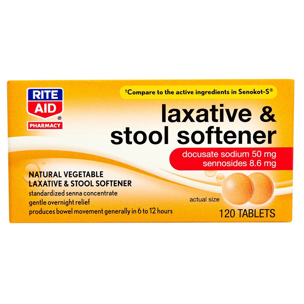 slide 1 of 5, Rite Aid Laxative & Stool Softener with Senna, 120 ct