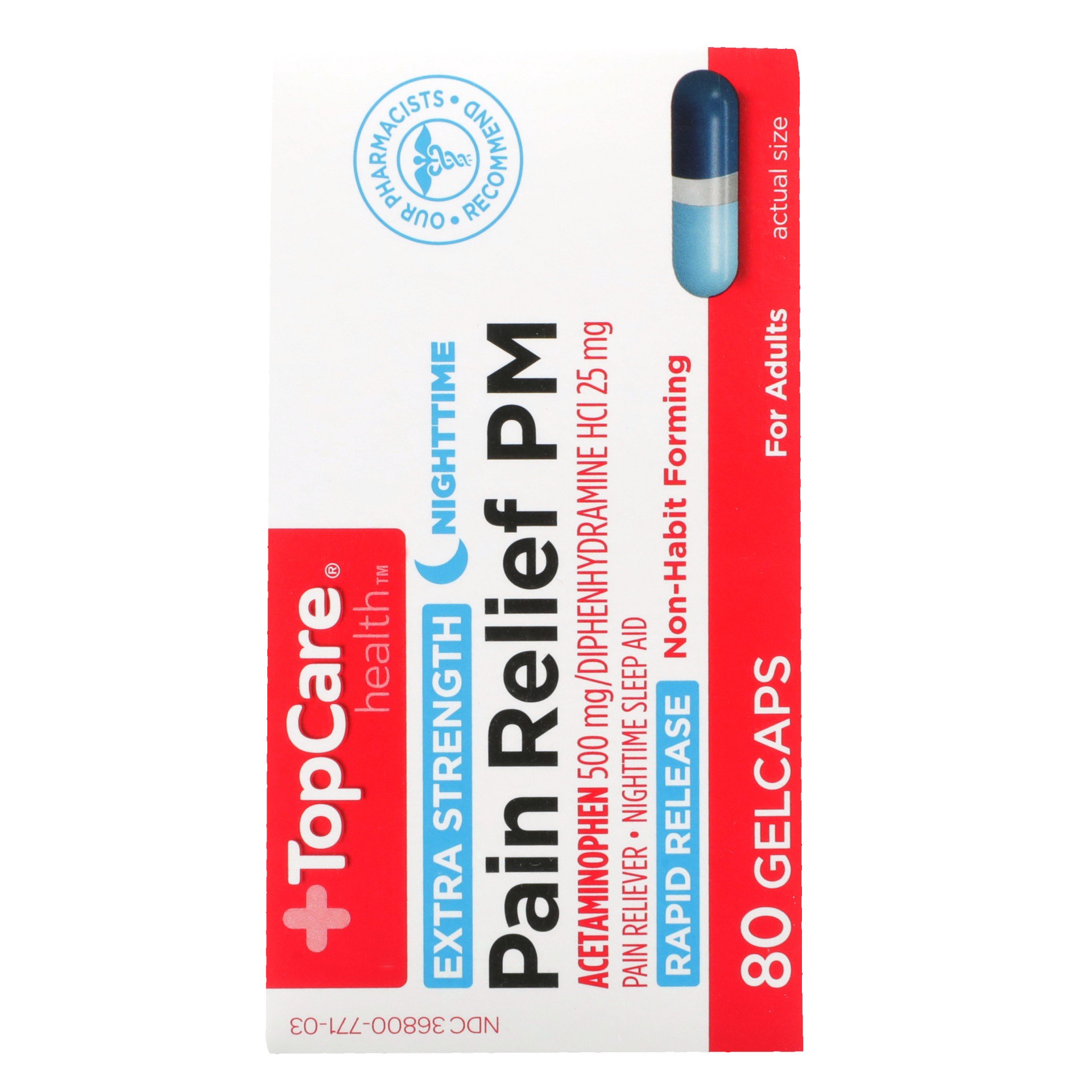 slide 6 of 6, TopCare Pain Relief PM, 80 ct