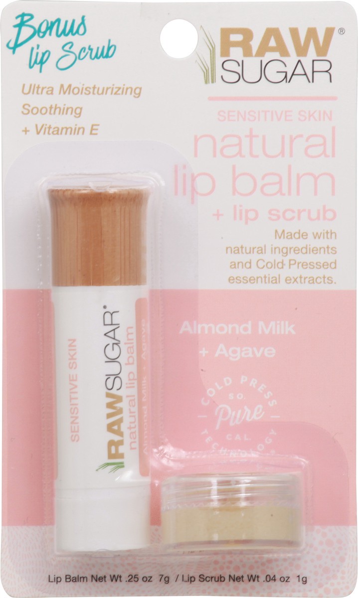 slide 1 of 9, Raw Sugar Sensitive Skin Almond Milk + Agave Natural Lip Balm + Lip Scrub 1 ea, 1 ct