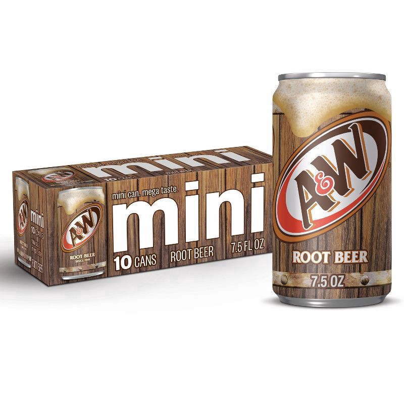 slide 1 of 5, A&W Root Beer Mini Cans,, 10 ct; 7.5 fl oz