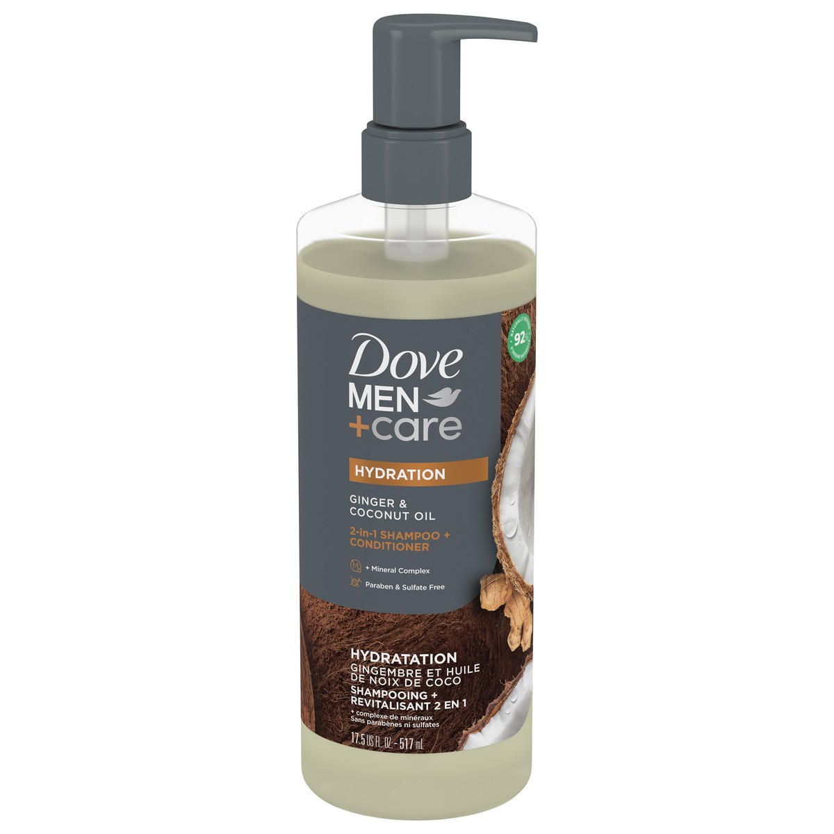 slide 3 of 11, Dove Men+Care 2-in-1 Shampoo + Conditioner Ginger & Coconut Oil 17.5 oz, 17.5 fl oz