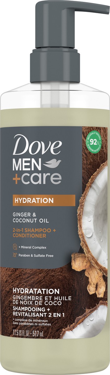 slide 2 of 11, Dove Men+Care 2-in-1 Shampoo + Conditioner Ginger & Coconut Oil 17.5 oz, 17.5 fl oz