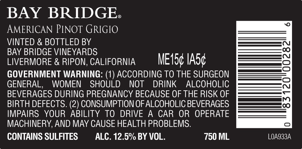 slide 2 of 4, Bay Bridge Vineyards Pinot Grigio/Colombard, White Wine, American, 1 ct, 750ml Bottle, 750 ml