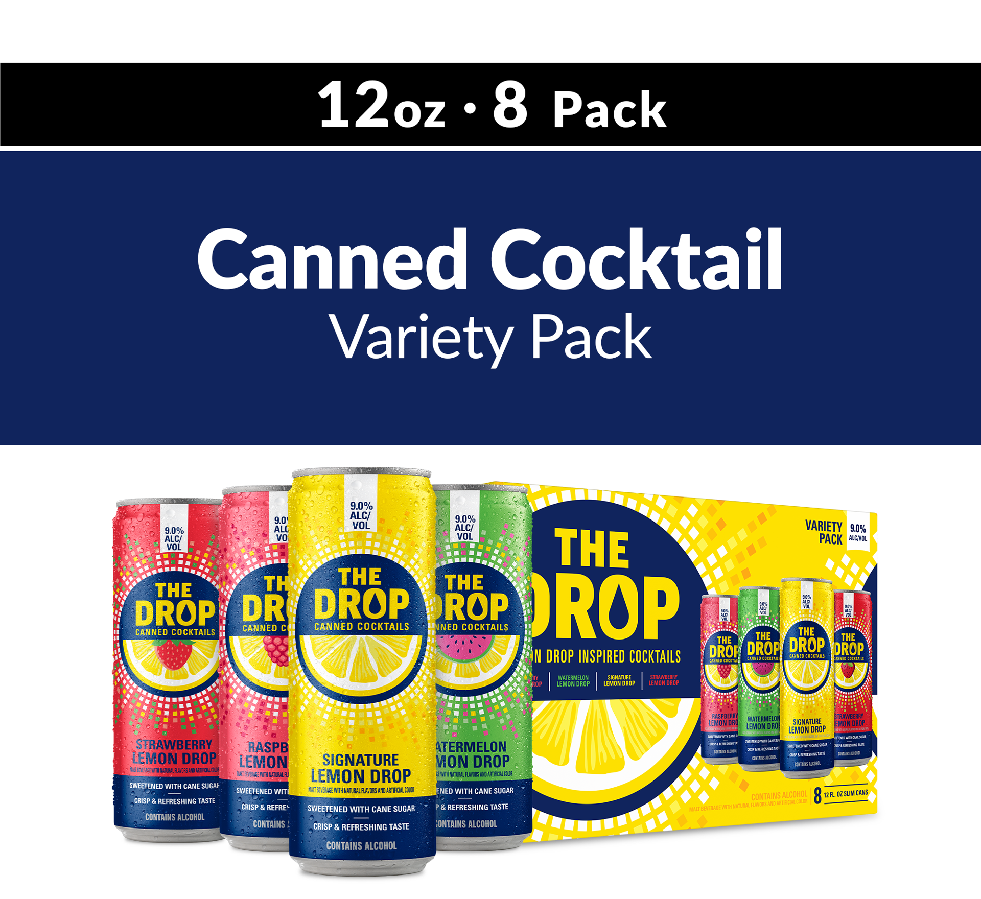 slide 7 of 8, The Drop Canned Cocktails Variety Pack, 8 pk 12 fl. oz. Cans, 9.0% ABV, 96 fl oz