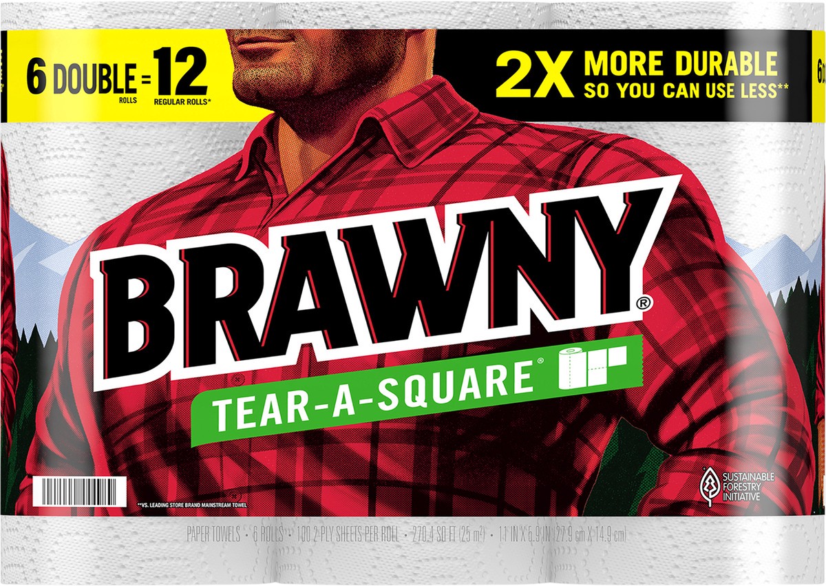 slide 8 of 9, Brawny Paper Towels, Tear-A-Square, 2-Ply, 6 ct