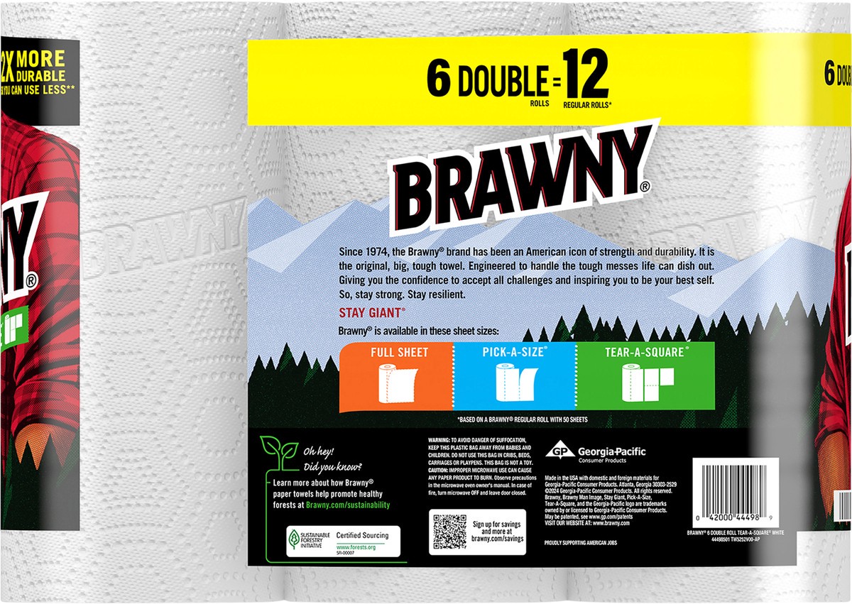 slide 7 of 9, Brawny Paper Towels, Tear-A-Square, 2-Ply, 6 ct