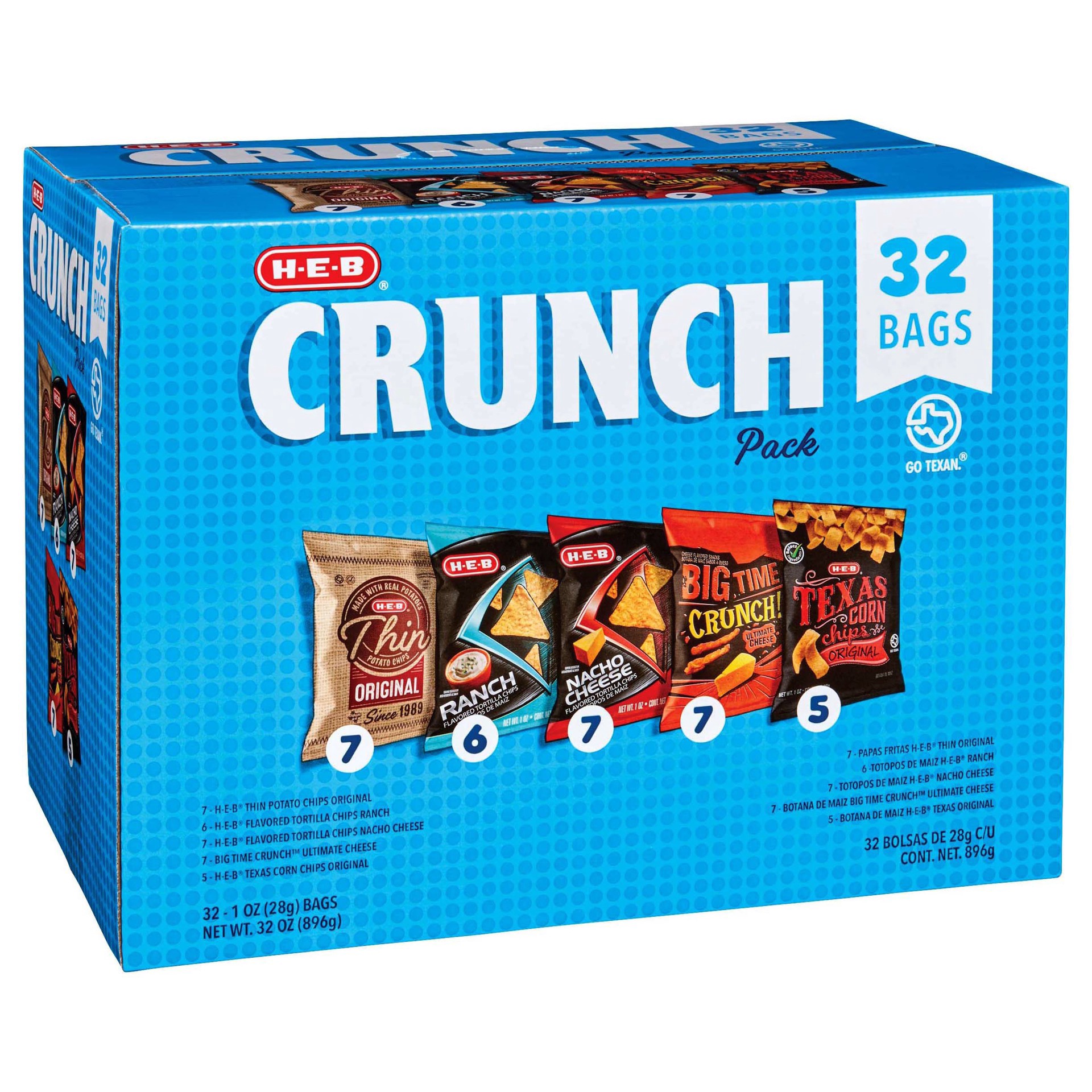 slide 1 of 1, H-E-B Crunch Variety Pack Chips, 32 ct