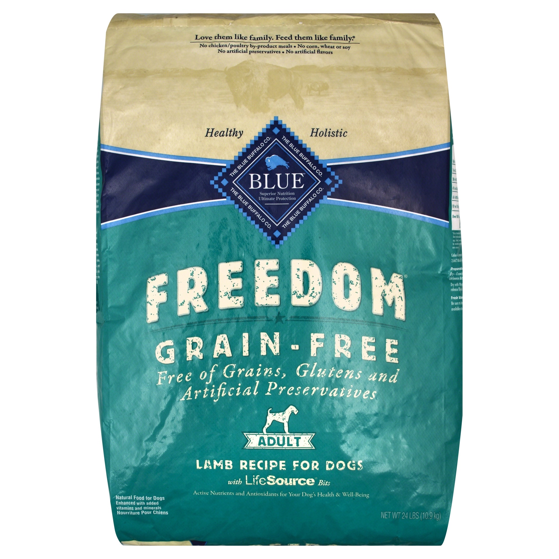 slide 1 of 1, Blue Buffalo Blue Freedom Grain-Free Adult Lamb Recipe Dry Dog Food, 24 lb