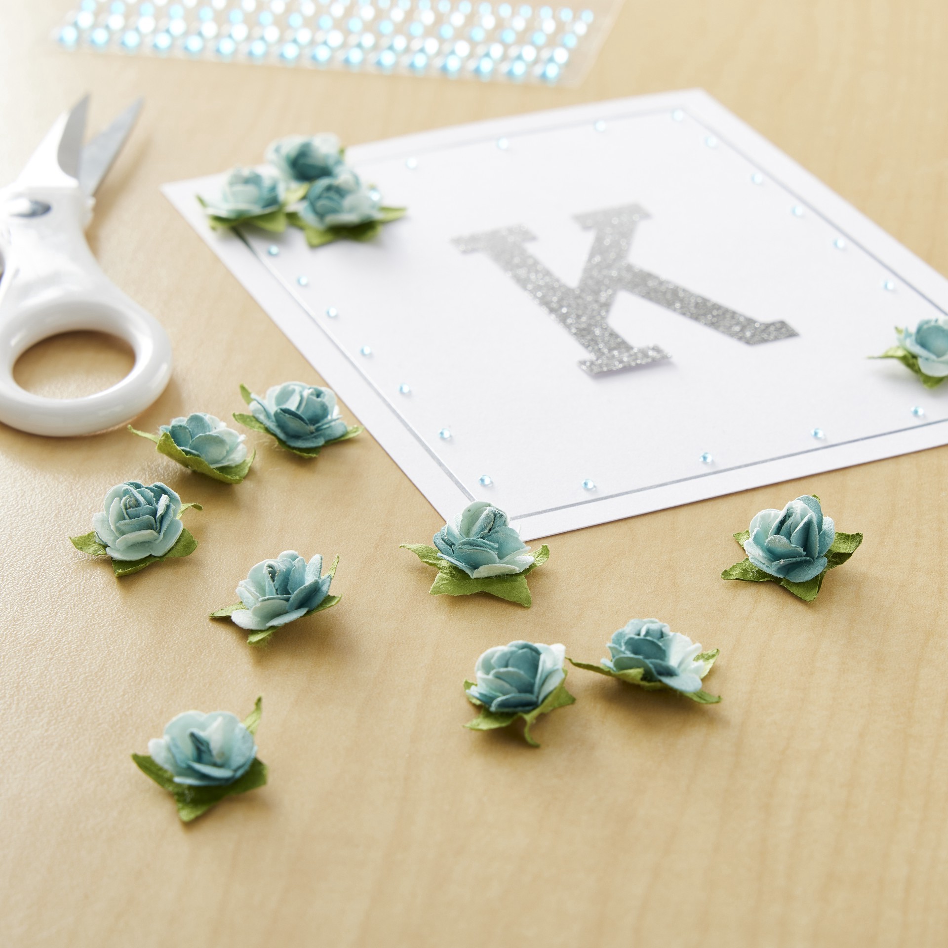 slide 2 of 2, Blue Mini Paper Flower Embellishments By Recollections, 2 cm
