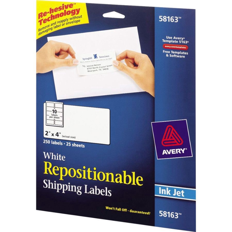 slide 2 of 8, Avery Repositionable Inkjet Shipping Labels, 58163, White, 250 ct; 2 in x 4 in
