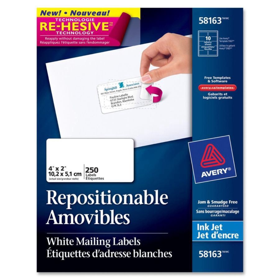 slide 7 of 8, Avery Repositionable Inkjet Shipping Labels, 58163, White, 250 ct; 2 in x 4 in