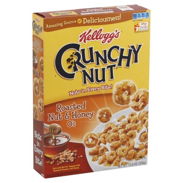 slide 1 of 1, Crunchy Nut Cereal, Roasted Nut & Honey O's, 14 oz