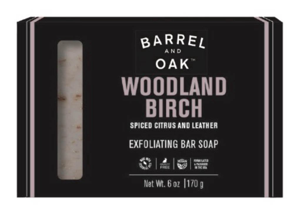 slide 1 of 1, Barrel and Oak Woodland Birch Exfoliating Bar Soap - Spiced Citrus and Leather, 6 oz
