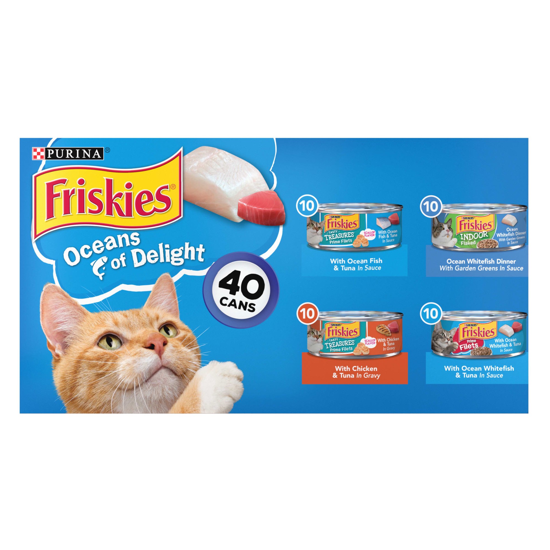 slide 1 of 8, Friskies Oceans of Delight Wet Cat Food Variety Pack, 40 ct; 5.5 oz