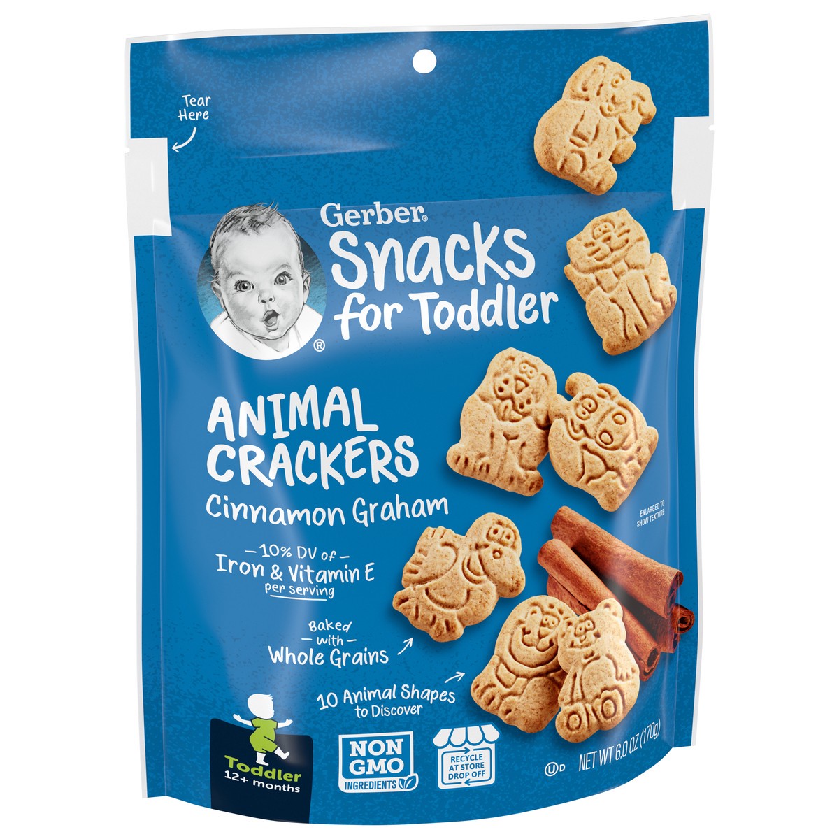 slide 2 of 9, Gerber Snacks for Toddler Animal Crackers , Cinnamon Graham Crackers, 6 oz Bag, 6 oz