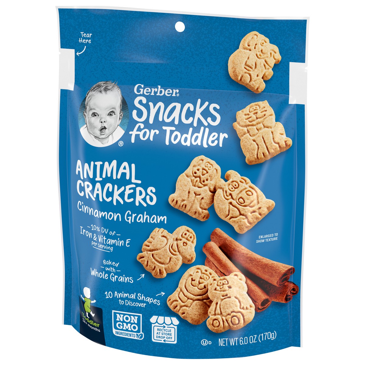 slide 3 of 9, Gerber Snacks for Toddler Animal Crackers , Cinnamon Graham Crackers, 6 oz Bag, 6 oz