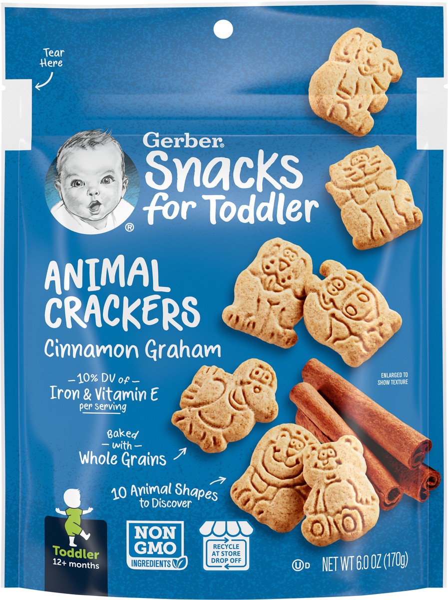 slide 6 of 9, Gerber Snacks for Toddler Animal Crackers , Cinnamon Graham Crackers, 6 oz Bag, 6 oz