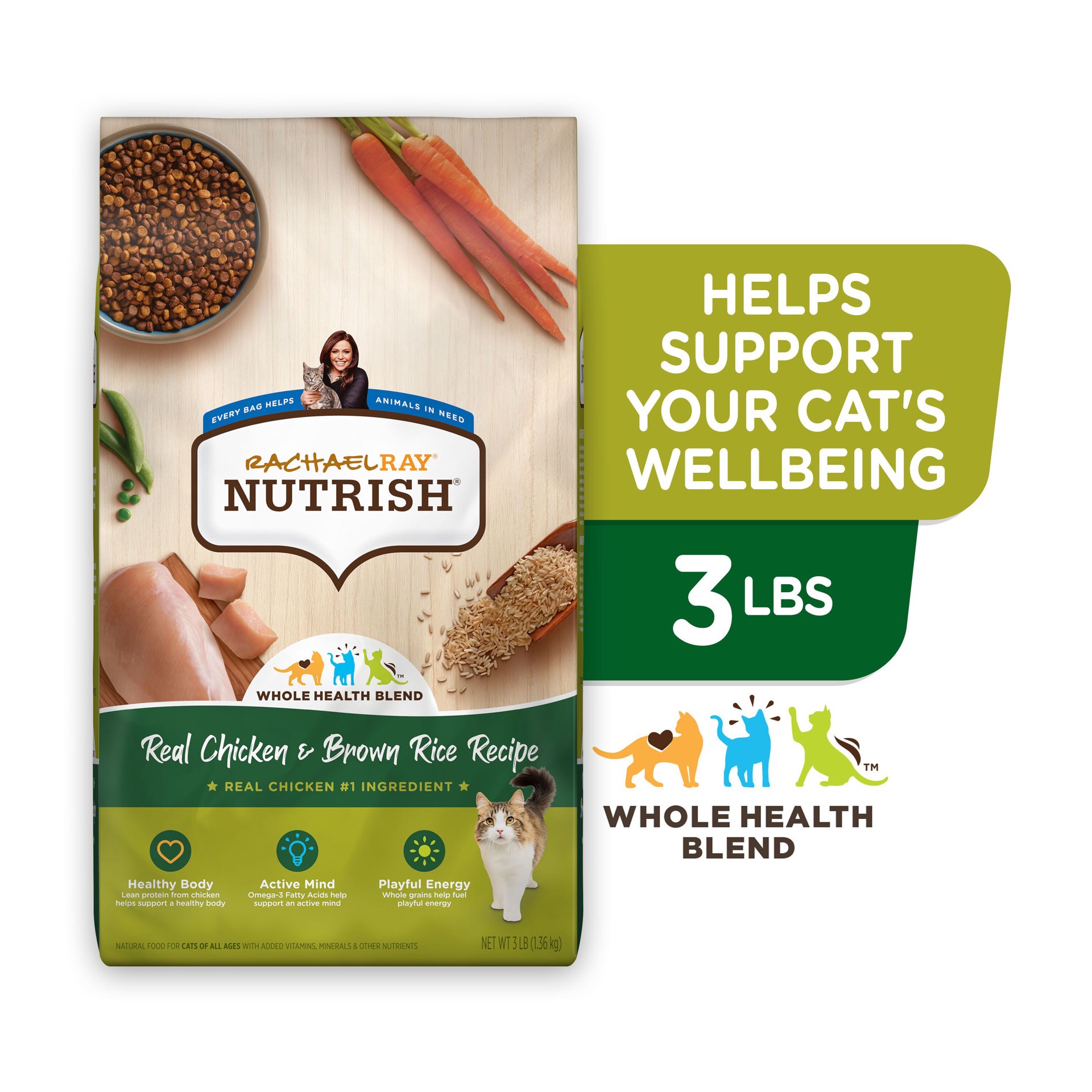 slide 2 of 9, Rachael Ray Nutrish Real Chicken & Brown Rice Recipe Adult Premium Dry Cat Food, 3 lb