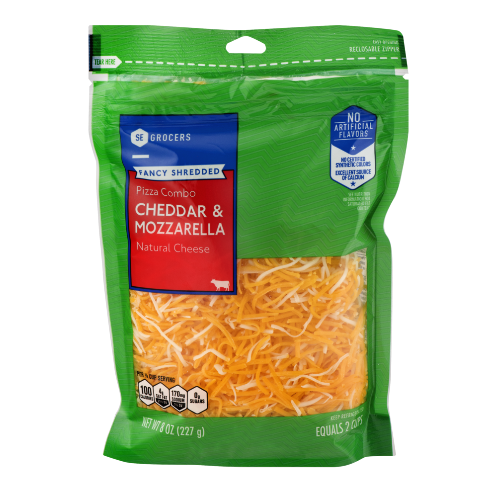 slide 1 of 1, SE Grocers Fancy Shredded Pizza Combo Cheddar & Mozzarella Natural Cheese, 8 oz