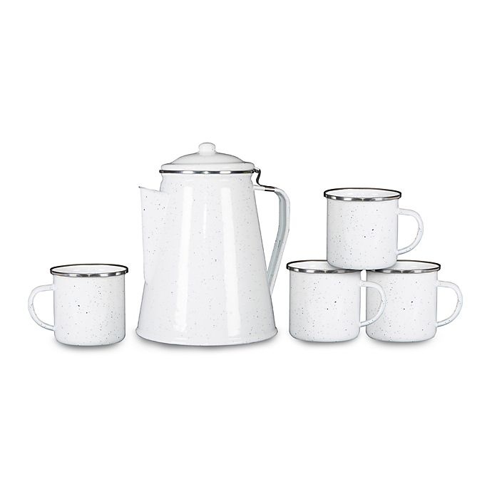 slide 1 of 2, Stansport 8-Cup Percolator Enamel Coffee Pot and Mugs Set - White, 1 ct