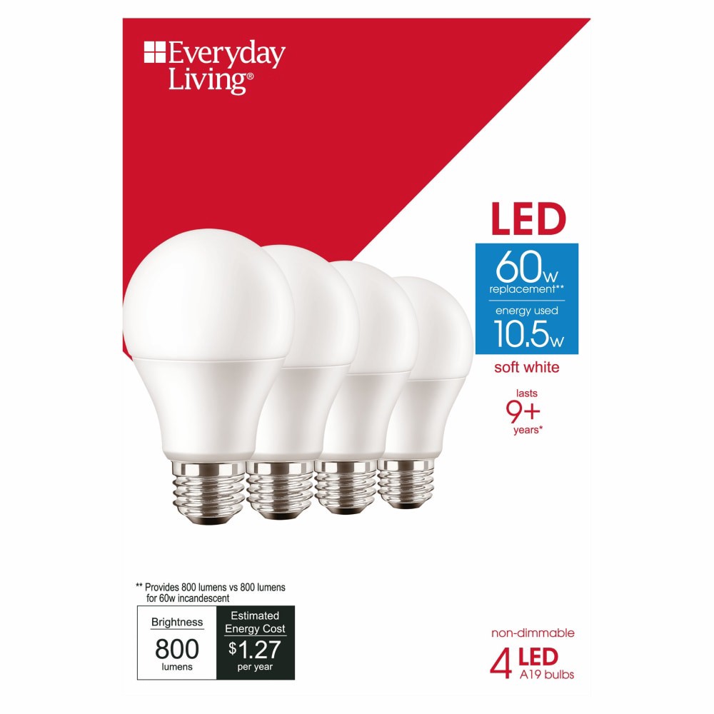 slide 1 of 3, Everyday Living 60W Soft White A19 LED Light Bulbs, 4 ct