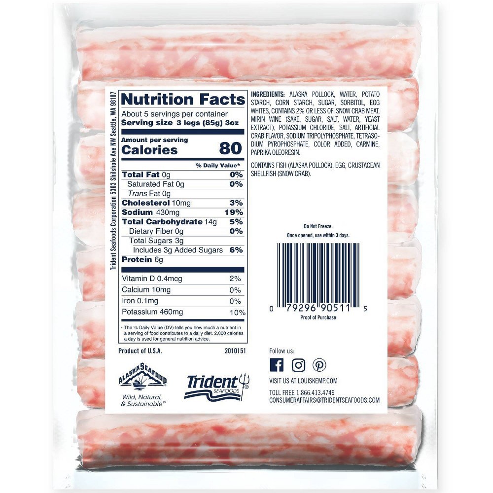 slide 2 of 3, Louis Kemp Crab Delights Imitation Crab Leg Style, 16 oz