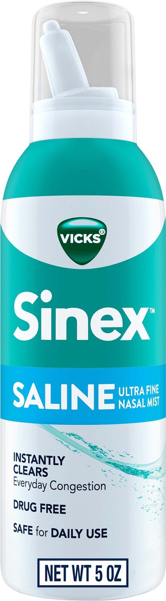 slide 2 of 2, Vicks Sinex SALINE Nasal Spray, Drug Free Ultra Fine Mist, Clear Everyday Sinus Congestion Fast, Clear Mucus from a Cold or Allergy, Daily Use 5.0 fl oz, 5 oz