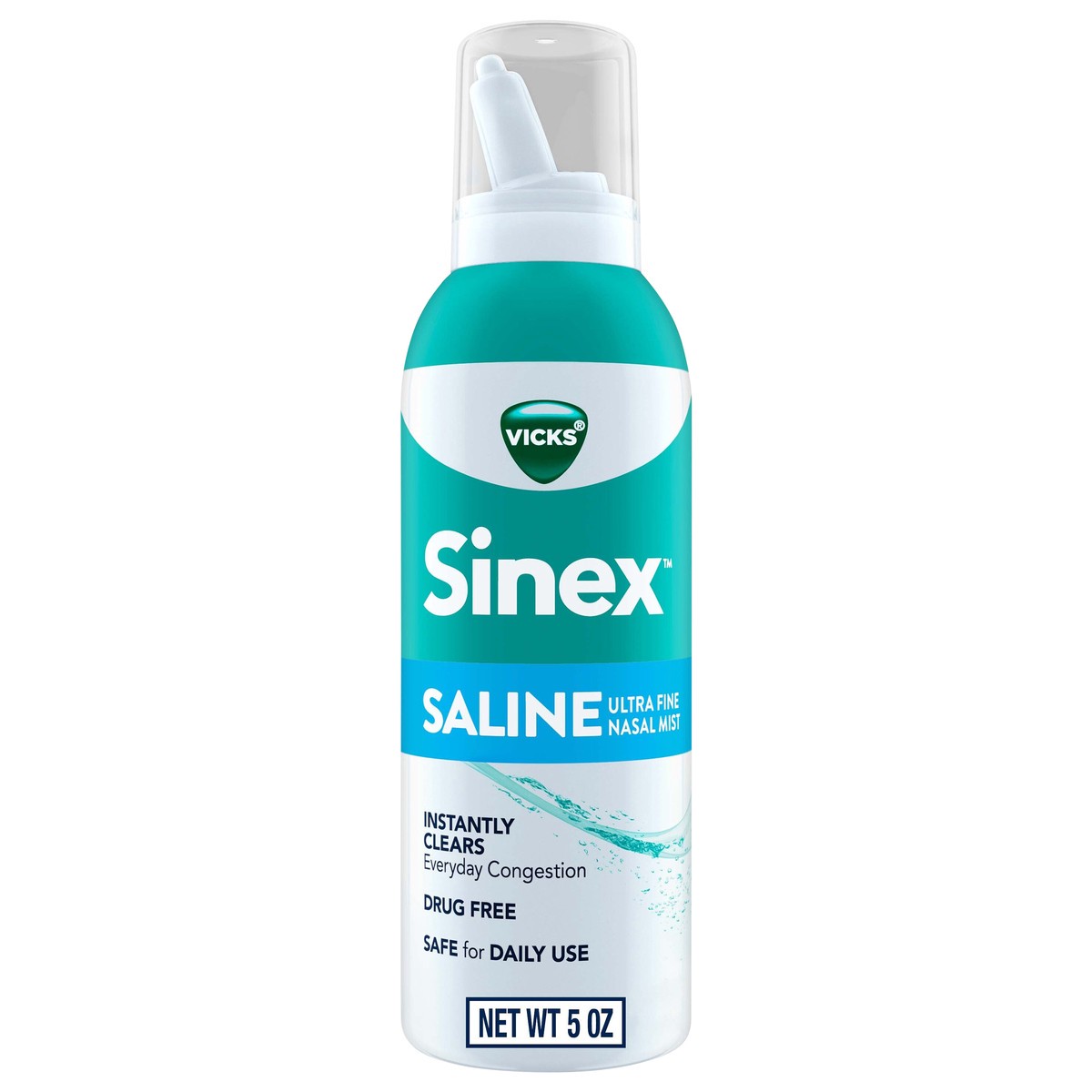 slide 1 of 2, Vicks Sinex SALINE Nasal Spray, Drug Free Ultra Fine Mist, Clear Everyday Sinus Congestion Fast, Clear Mucus from a Cold or Allergy, Daily Use 5.0 fl oz, 5 oz