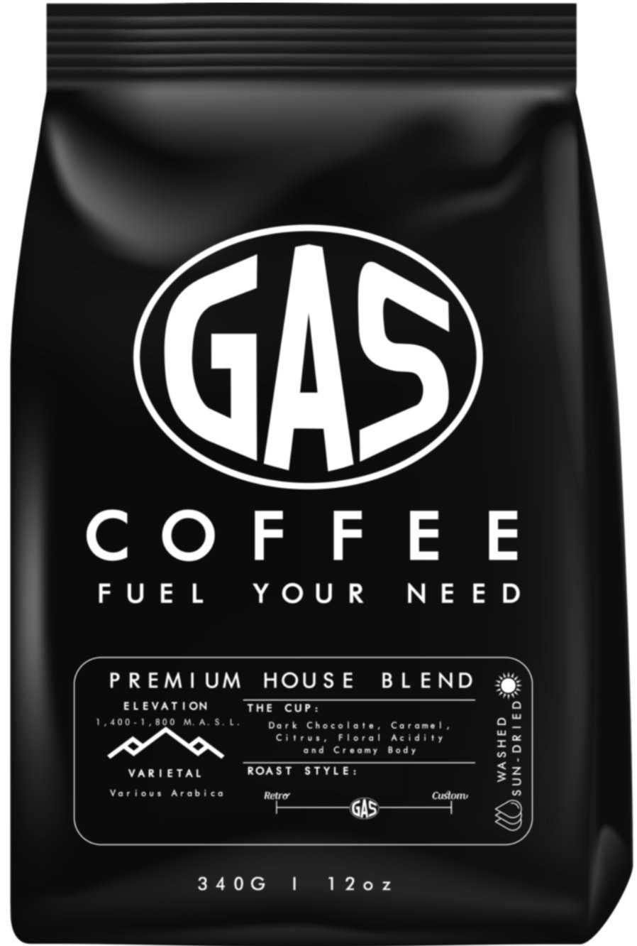 slide 1 of 1, Gas Coffee Premium House Blend Whole Bean Coffee, 12 oz