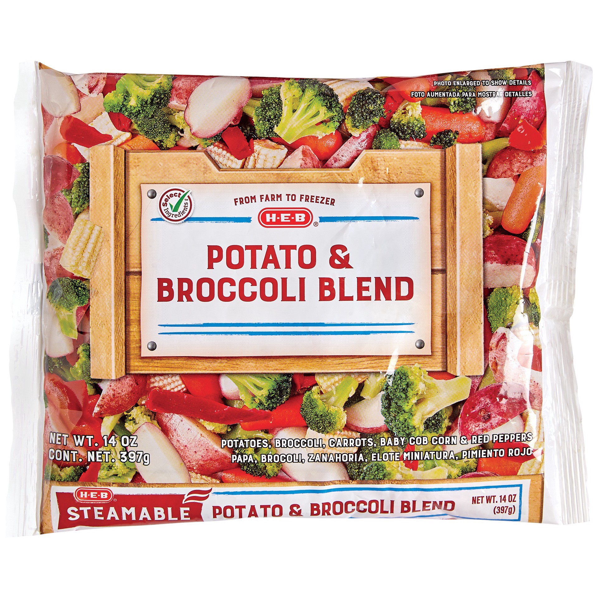 slide 1 of 1, H-E-B Frozen Steamable Potato & Broccoli Blend, 14 oz
