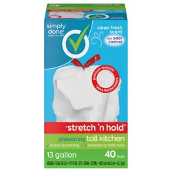 Simply Done Clean Fresh Scent Tall Kitchen Drawstring Trash Bags - 13 Gallon, 40 Count