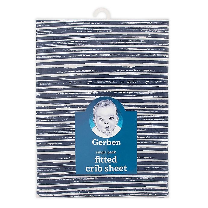 slide 1 of 1, Gerber Stripe Cotton Fitted Crib Sheet - Navy/Ivory, 1 ct