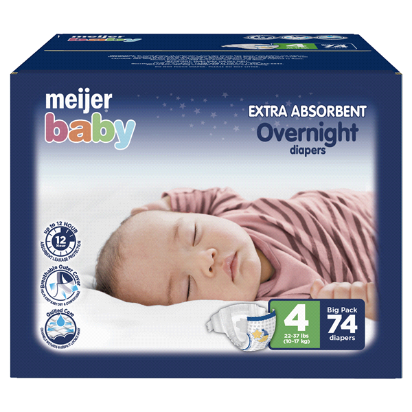 slide 1 of 1, Meijer Baby Overnight Big Pack, Size 4, 74 ct