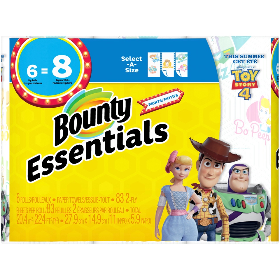 slide 2 of 2, Bounty Essentials Select-A-Size Paper Towels, Disney Toy Story 4 Print, Big Rolls, 6 ct