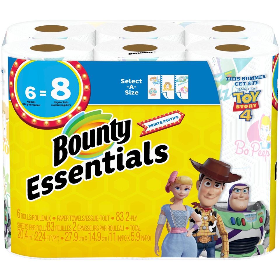 slide 1 of 2, Bounty Essentials Select-A-Size Paper Towels, Disney Toy Story 4 Print, Big Rolls, 6 ct