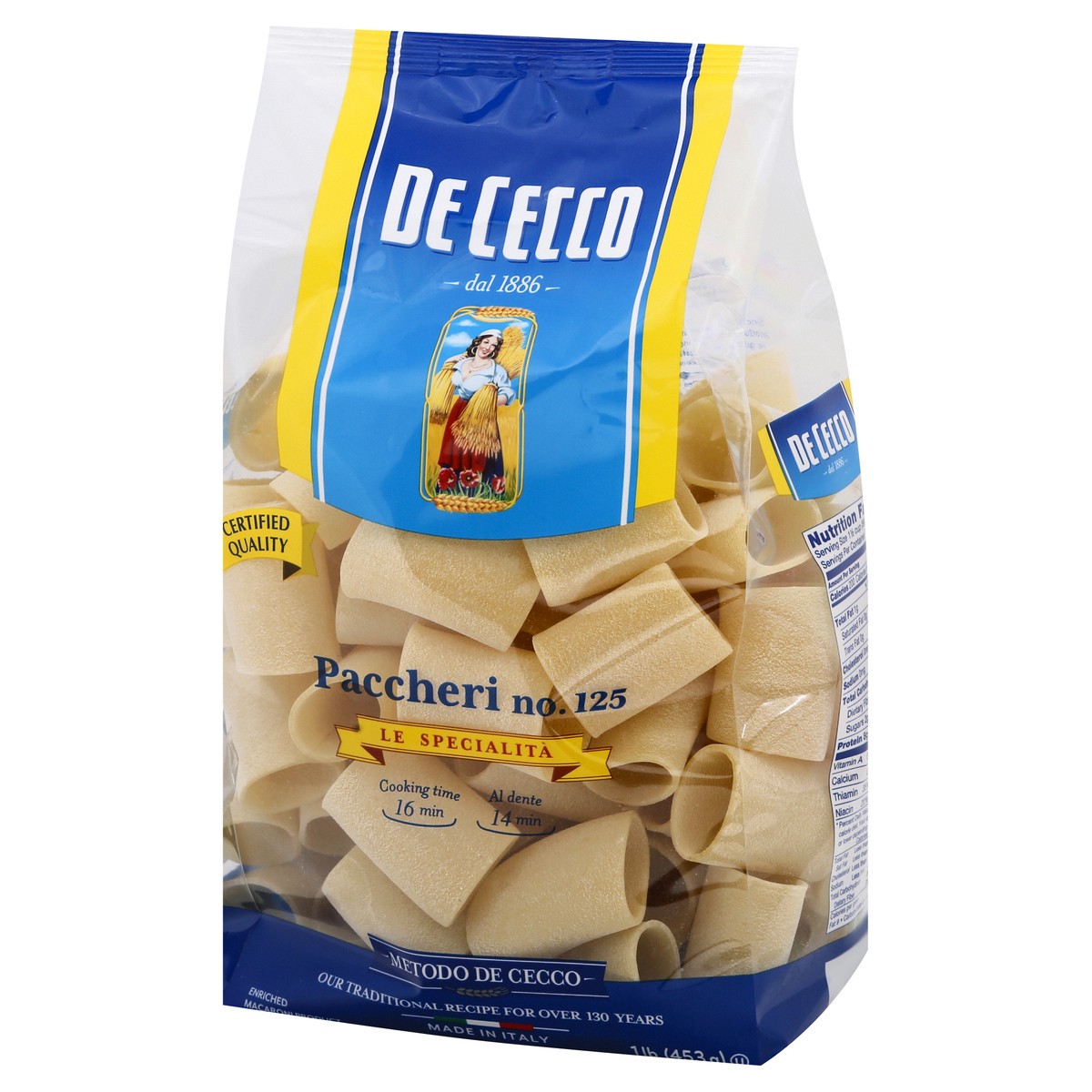 slide 1 of 1, De Cecco Enriched Macaroni Paccheri, 16 oz
