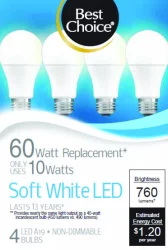 Best Choice Light Bulb Soft White 10/60 Watt LED