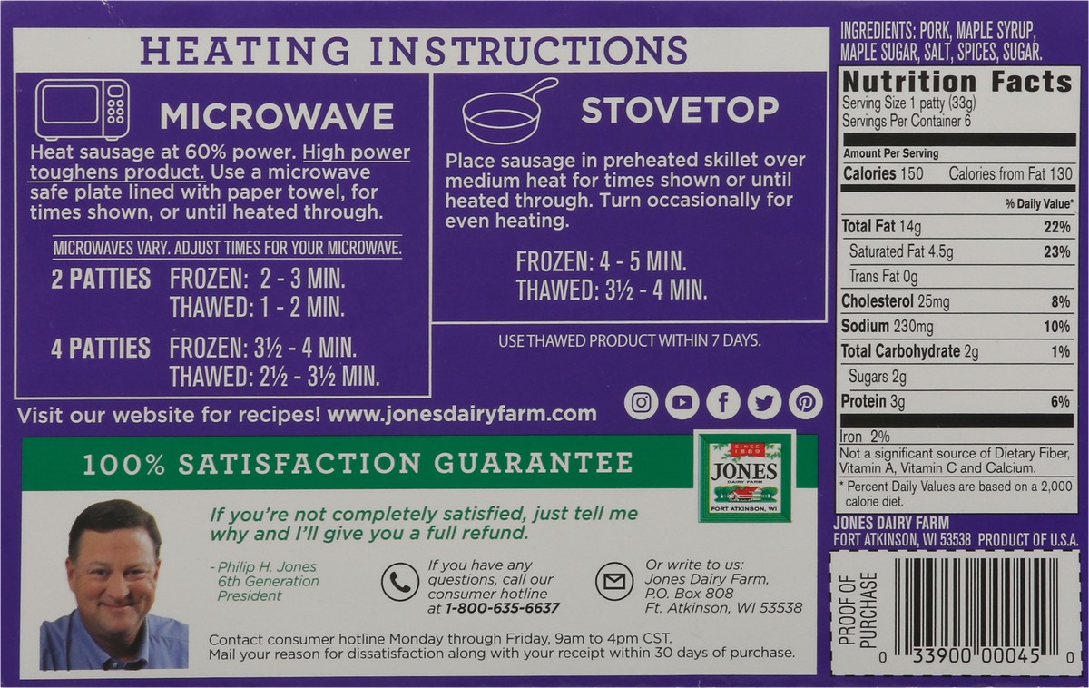 slide 5 of 9, Jones Dairy Farm Golden Brown Maple Pork Sausage Patties 6 ea, 6 ct