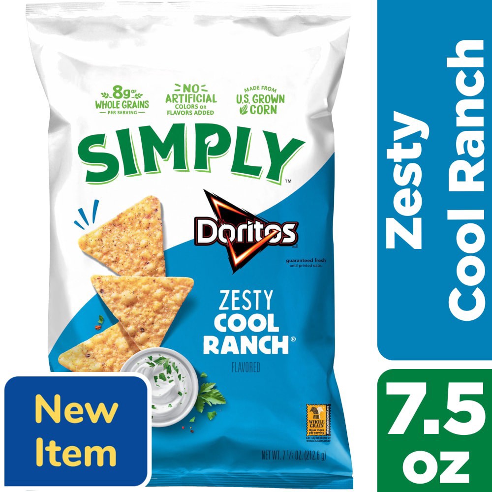 slide 1 of 5, Simply Doritos Simply Tortilla Chips Zesty Cool Ranch Flavored 7 1/2 Oz, 7.5 oz