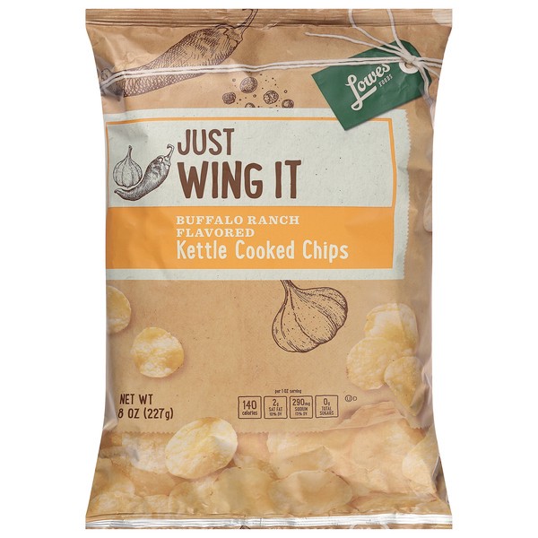 slide 1 of 1, Lowes Foods Just Wing It Buffalo Ranch Kettle Cooked Chips, 8 oz