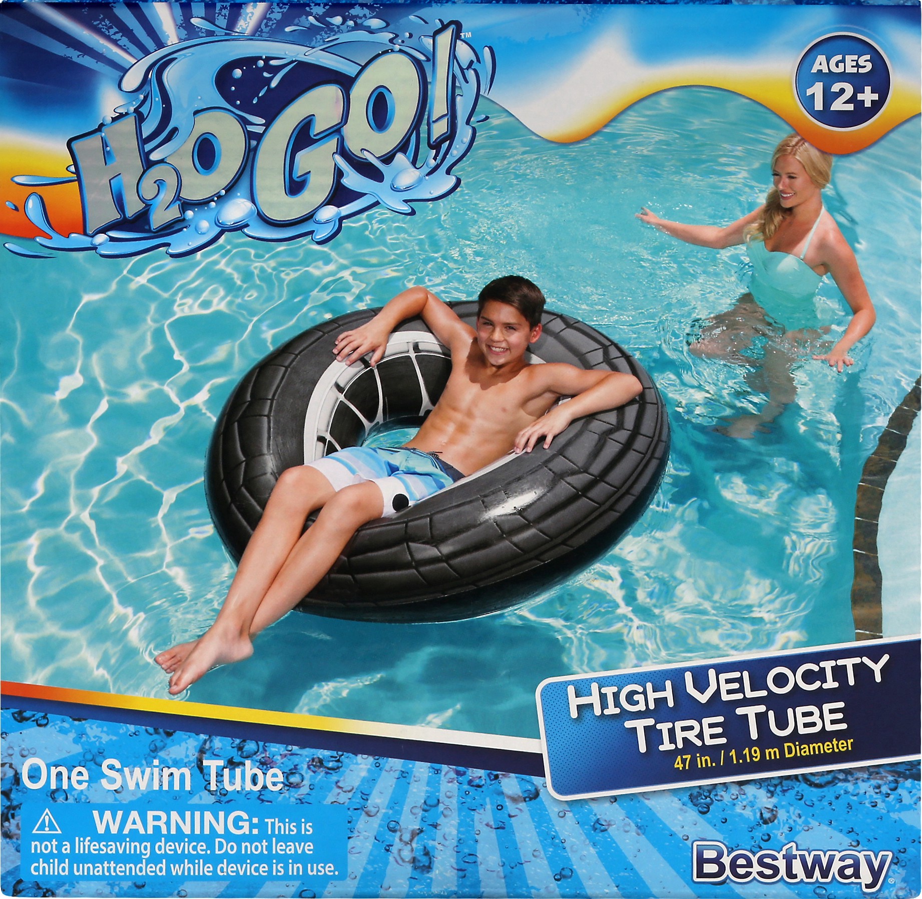 slide 1 of 1, H2Ogo! High Velocity Tire Tube Swim Ring - Black, 47 in