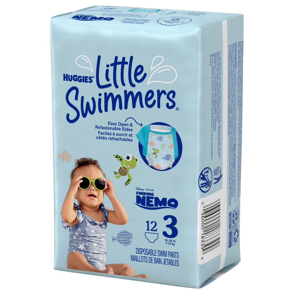 slide 10 of 11, Little Swimmers Disposable Swim Diapers, Size 3 (16-26 lbs), 12 Ct, 12 ct
