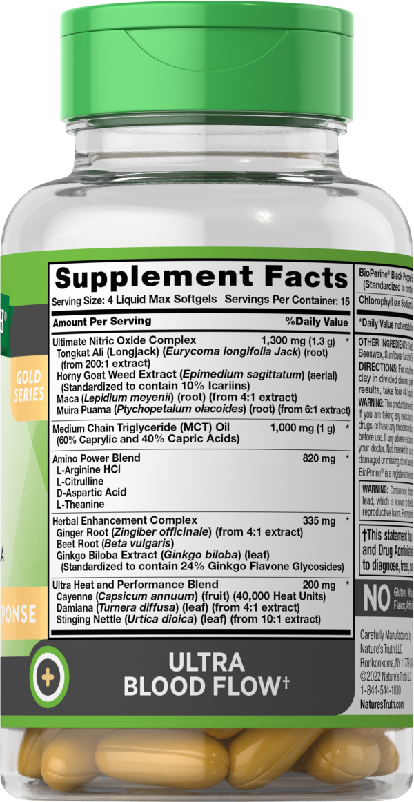 slide 8 of 10, Nature's Truth Nature's Trutj Nitric Oxide Max Gold Series Ultra Libido Extreme Male Formula, 1 ct