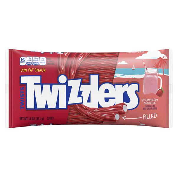 slide 1 of 1, Twizzlers Filled Twists Strawberry Smoothie Flavored Chewy Candy, Low Fat, 11 oz, Bag, 11 oz